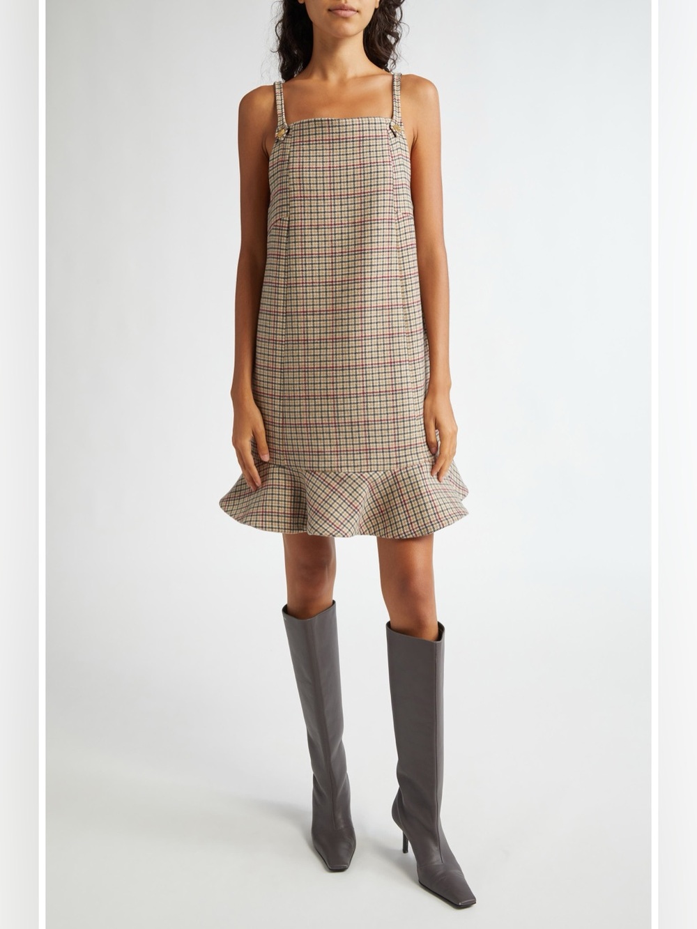 Ganni Check Wool Mix Mini Dress in Tiger's Eye - sz 38
